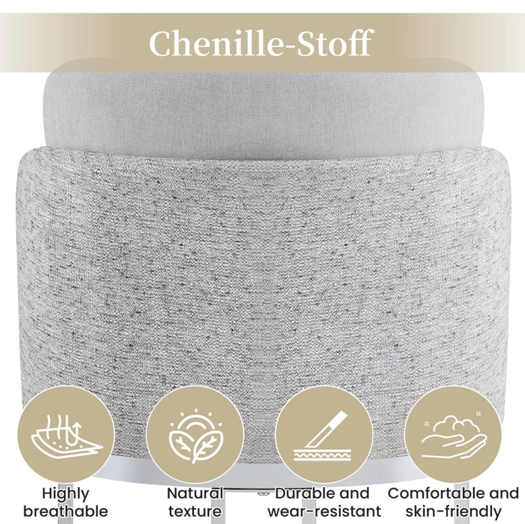 Set di 2 sedie in ciniglia con schienale doppio e gambe in metallo galvanizzato; grigio e argento