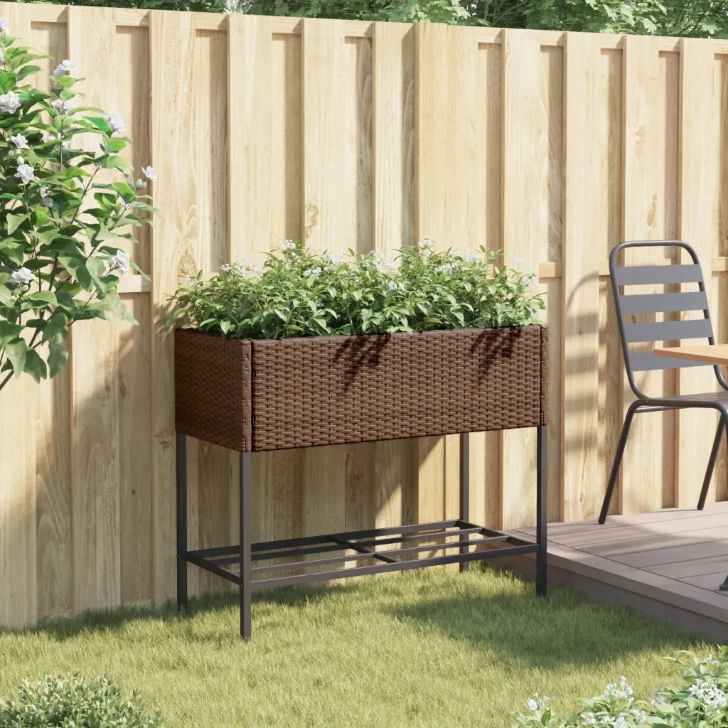 Fioriera da Giardino con Ripiano Marrone in Polyrattan