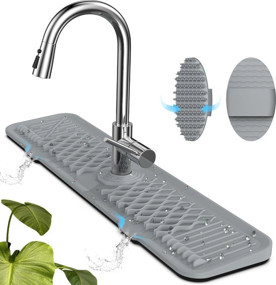 Protezione da schizzi per doccia in silicone con spazzola per pulizia - Manopola grande per rubinetto - Colore grigio