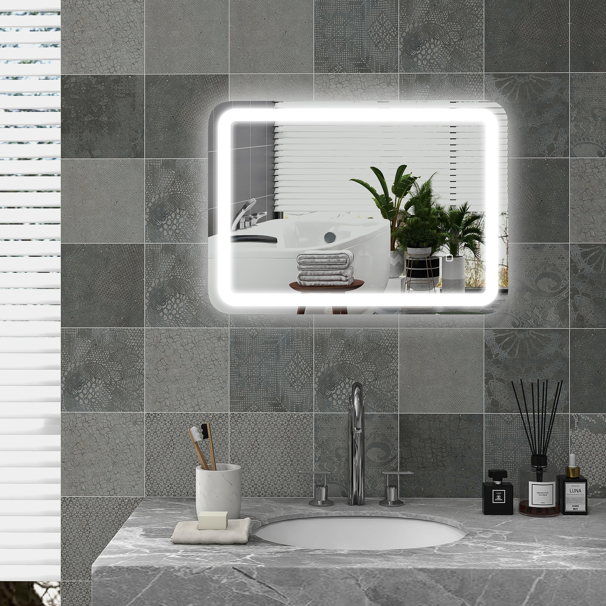 Specchio Bagno con LED a 3 Temperature e Interruttore Touch 70x50 cm Antiappannamento