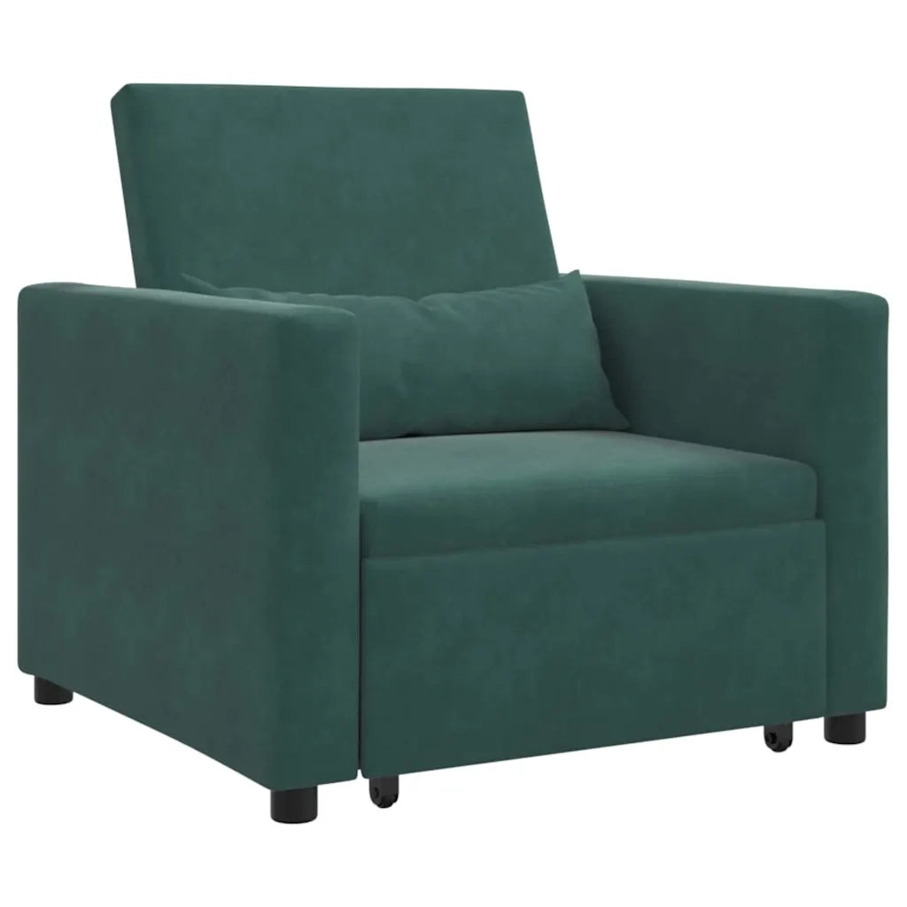 Divano letto | Sof¨¤ letto | Letto singolo estraibile singolo con ruote Verde scuro Velluto