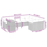 Set Divano da Giardino 10 pz con Cuscini Grigio in Polyrattan