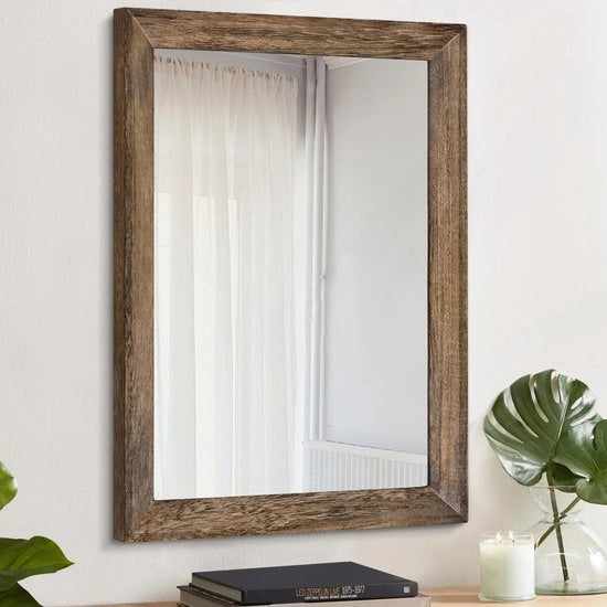 Specchio rustico in legno rettangolare decorativo grande 50x40cm con cornice per camera da letto, soggiorno, bagno, specchio da parete marrone.