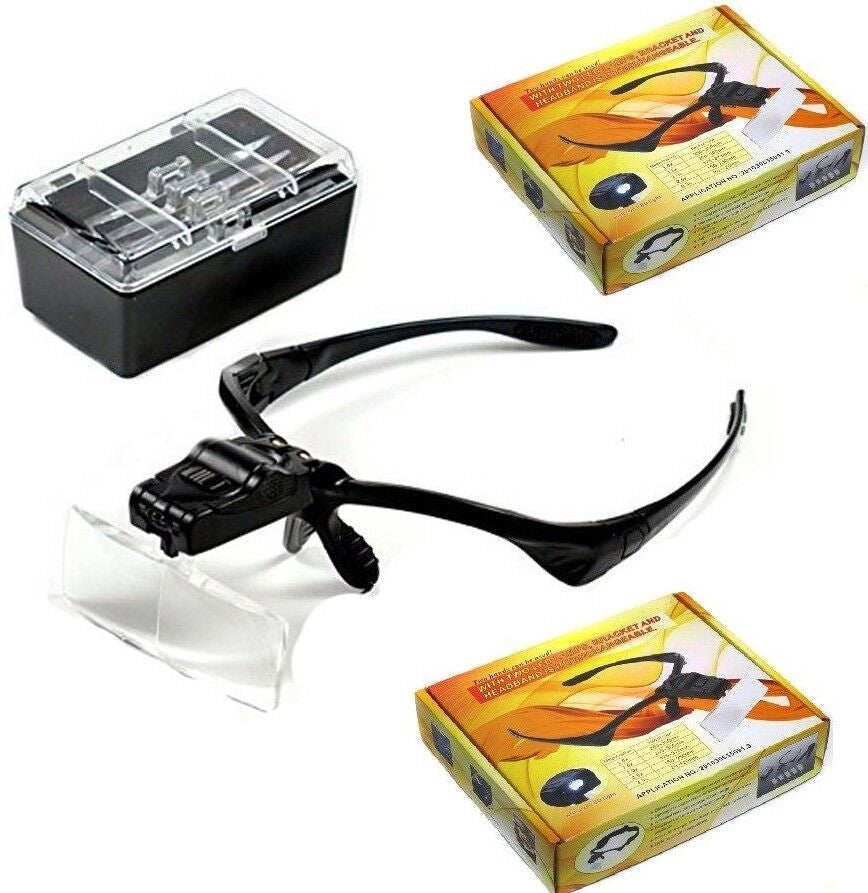 VISIERA OCCHIALI LENTE LENTI DI INGRANDIMENTO LED TORCIA 5 LENTI 2 LUCI LED