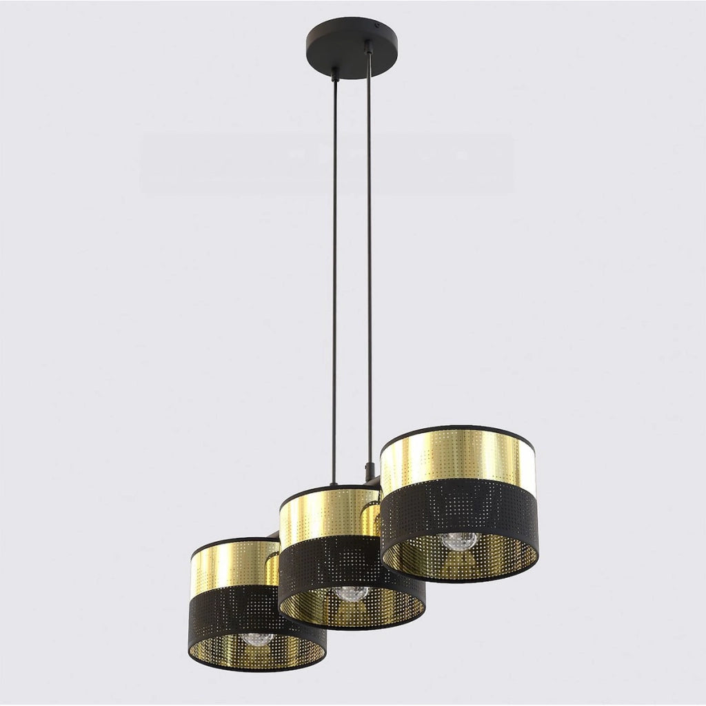 Lampada a sospensione Lux in acciaio nero e oro