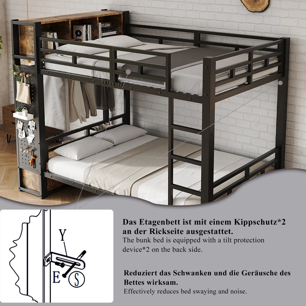 letto a castello metallo legno nero noce scuro 120x200 cm