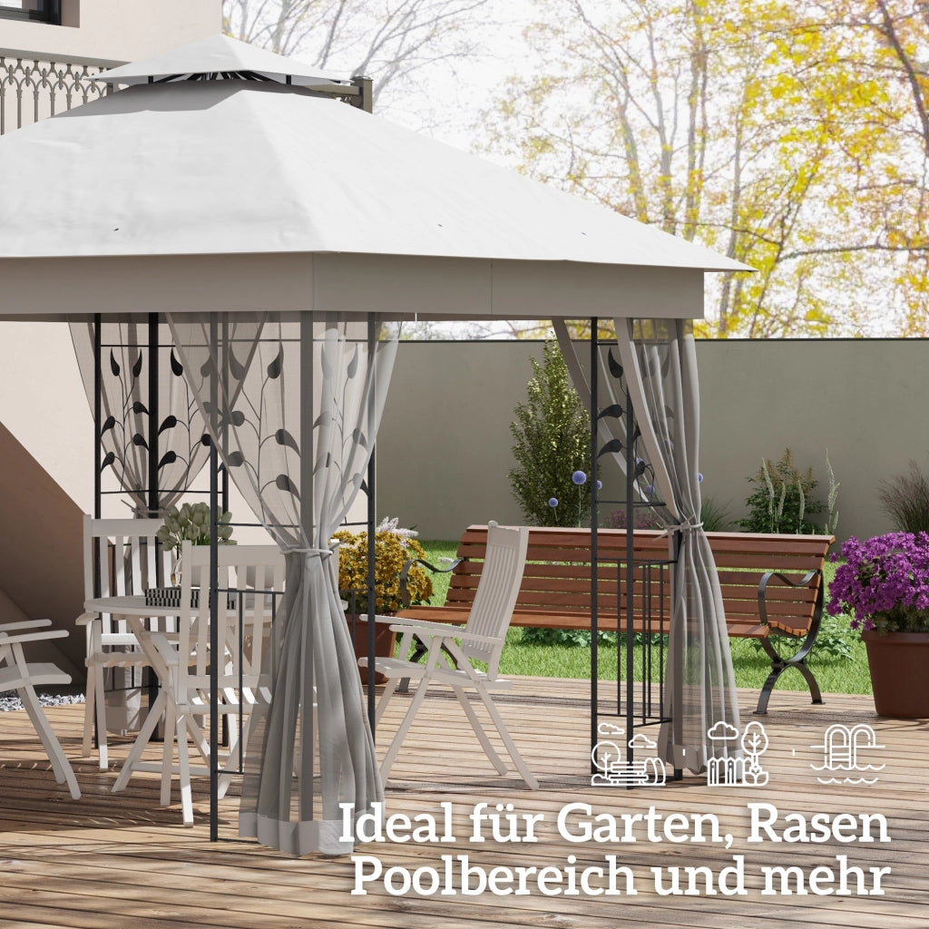 Gazebo da giardino 3x3 m ¨C zephmum ¨C Doppio tetto, grigio chiaro, con zanzariera