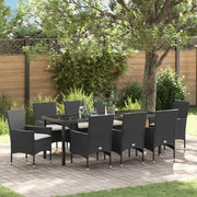 Set da Pranzo da Giardino  9 Pezzi con Cuscini in Rattan Polyrattan Nero