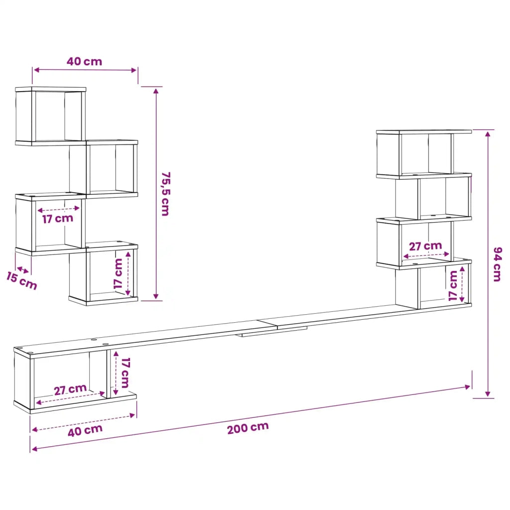 Mensola per TV da muro Sonoma grigio 200 x 15 x 94 cm 8012305