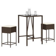 vidaXL Set Bar da Giardino 3 pz con Cuscini in Polyrattan Marrone