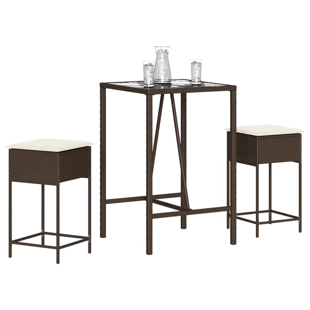 vidaXL Set Bar da Giardino 3 pz con Cuscini in Polyrattan Marrone