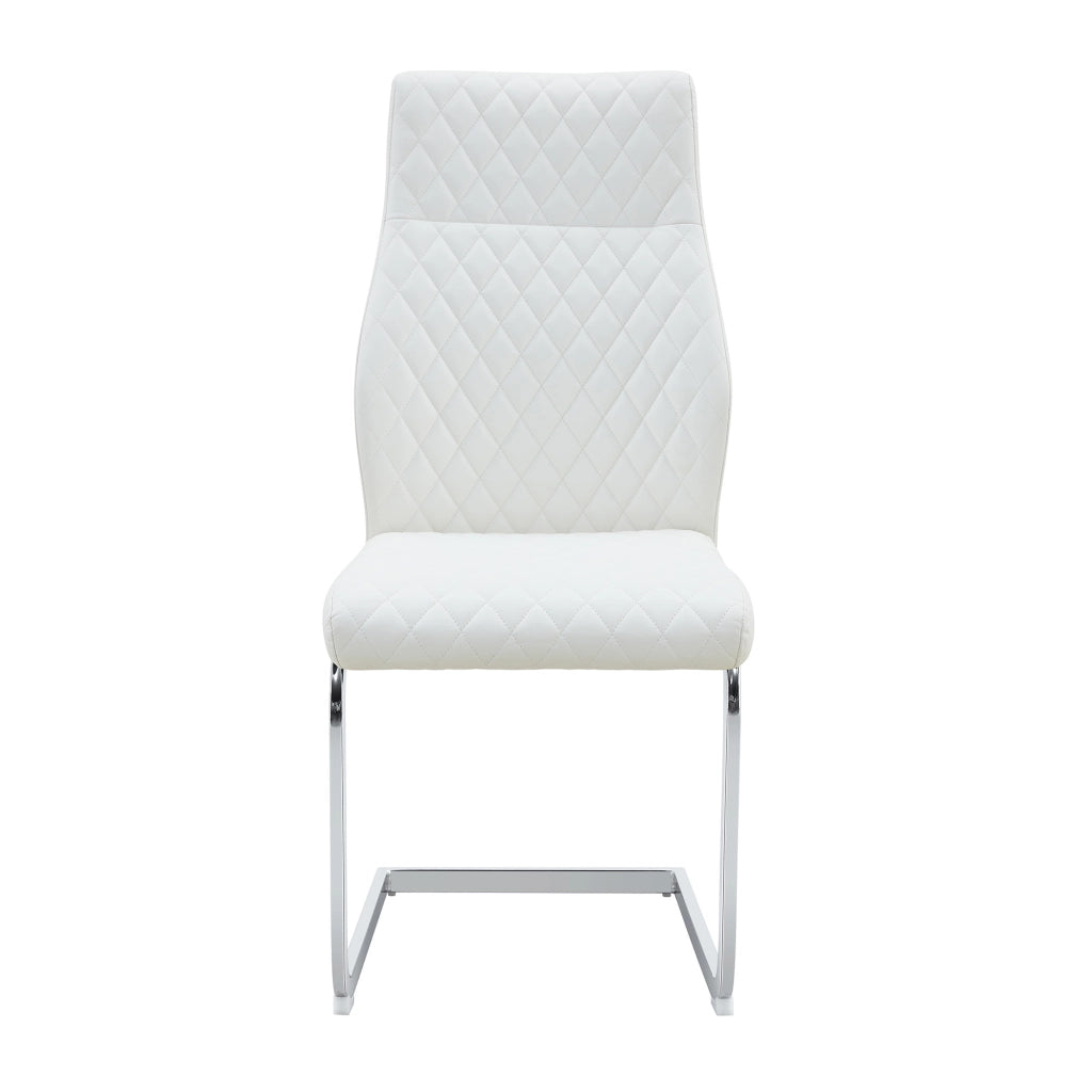 Sedia da Pranzo Set da 2 con Schienale Alto Ergonomico e Seduta Imbottita, in PU Bianco e Metallo Argento