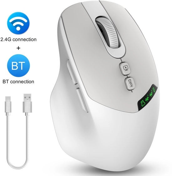 Maus wireless | Variante di connessione multiple, 2,4G wireless, Bluetooth 5.0 | Mouse ergonomico per computer, adatto per lavoro e studio, silenzioso, ricaricabile, bianco