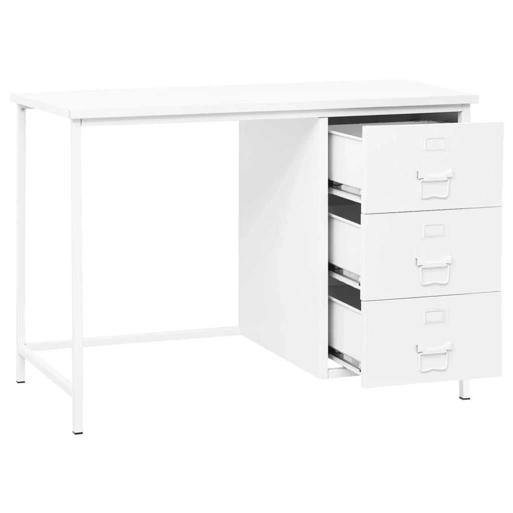 Scrivania da ufficio in stile industriale postazione computer scrivania da studio con cassetti 105 x 52 x 75 cm acciaio bianco 02_0023864