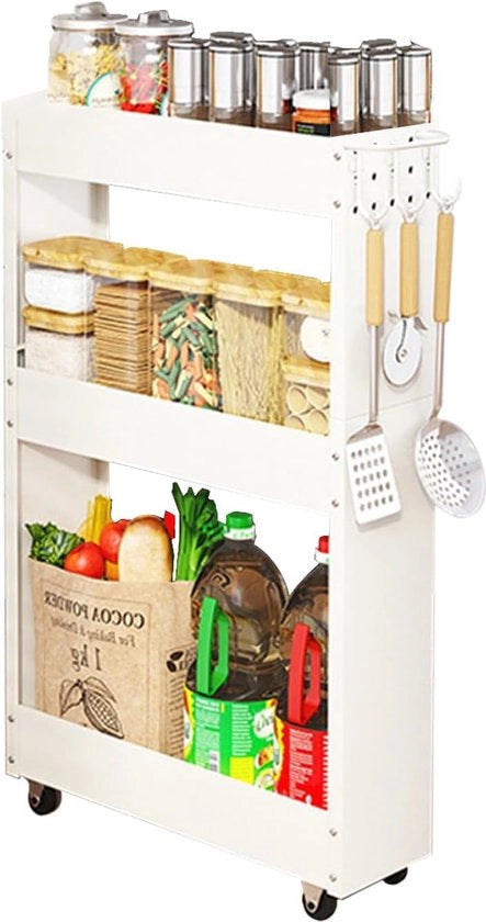 Carrello da cucina su ruote, 3-trappato organizzatore per la stanza da bagno, vettura multifunzionale rotante, mobile su ruote, armadio per la stanza da bagno a muro sottile in metallo, vettura organizzativa