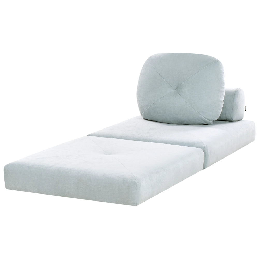 Divano Pouf Letto Tessuto di ciniglia Azzurro Tappezzeria Singola Sedia Letto Pieghevole con Cuscino Design Moderno