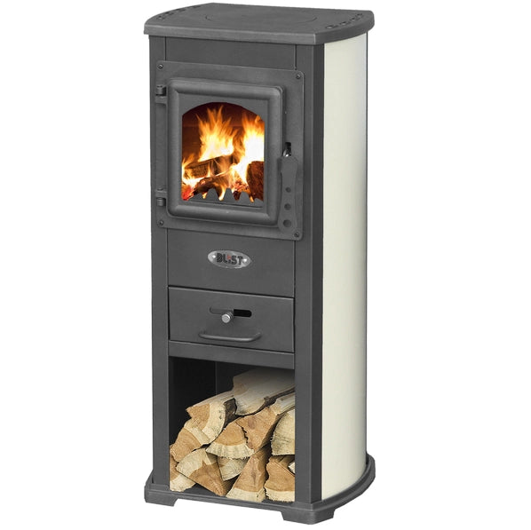 Stufa a legna con vano portalegna blist berna lux potenza termica 7 kw 120 m3 colore beige