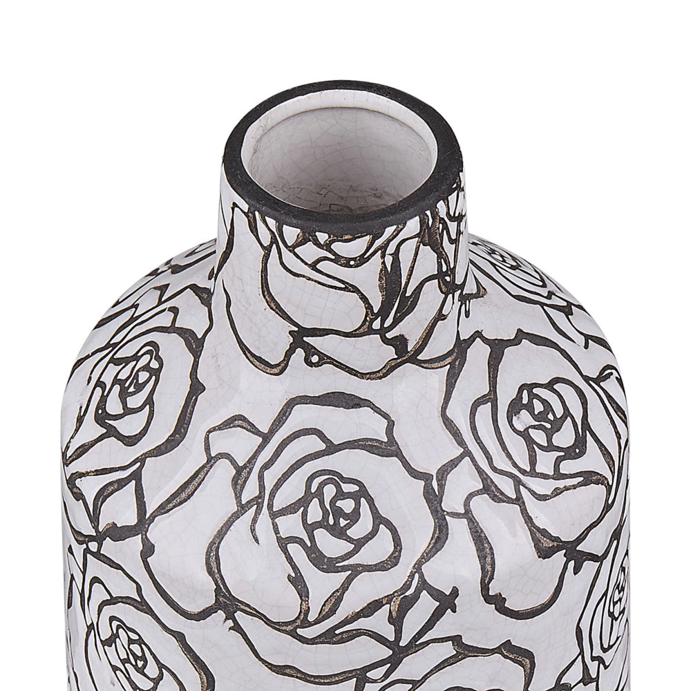 Vaso per fiori decorativo in gres porcellanato con motivo a rosa effetto craquelé bianco e Nero