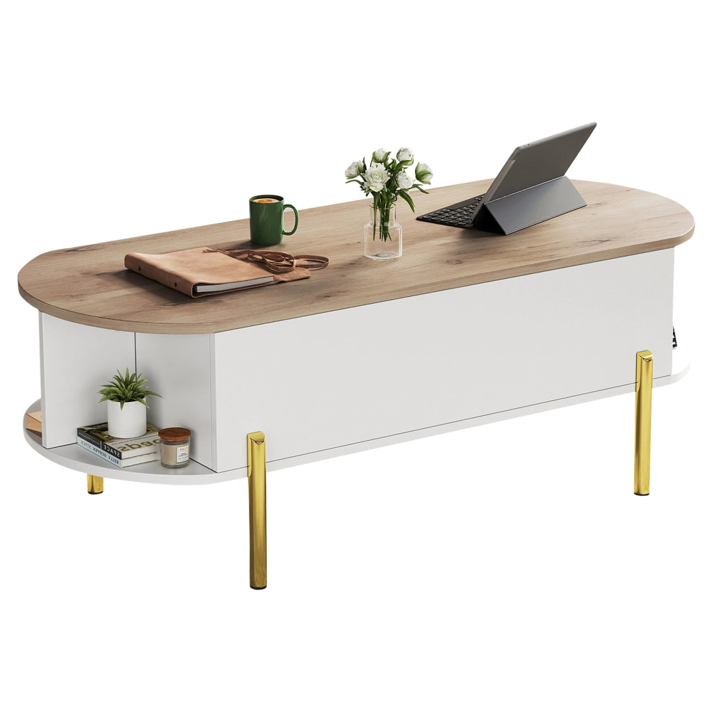 TAVOLO DA CAFFÈ 120 x 50 x 43 cm sollevabile MDF bianco effetto legno e oro