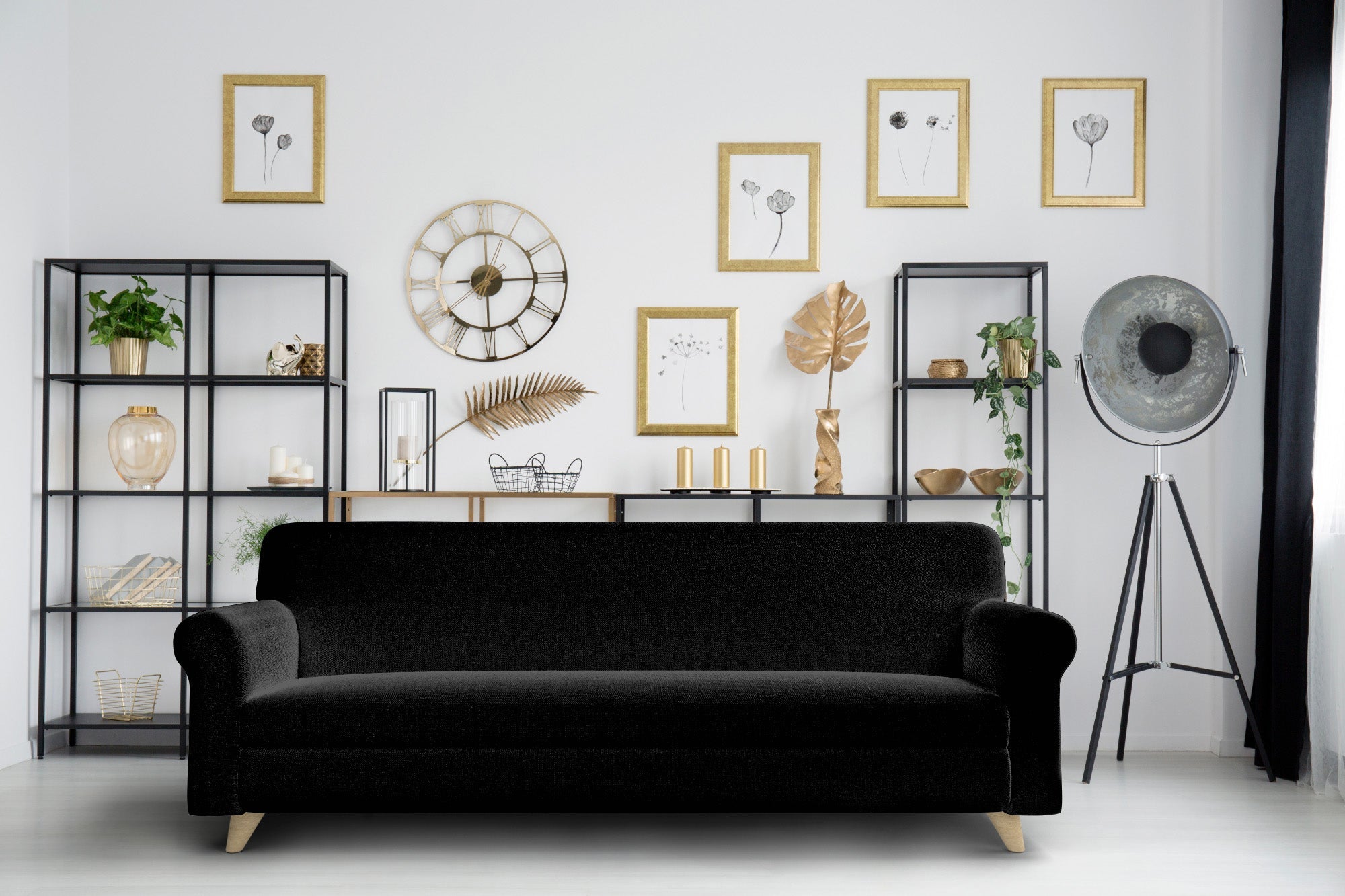 Copridivano Elasticizzato in Tessuto Nero 2 Posti