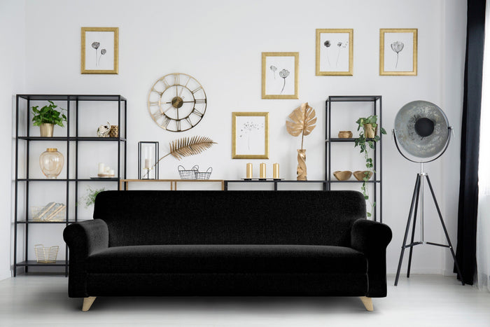 Copridivano Elasticizzato in Tessuto Nero 2 Posti