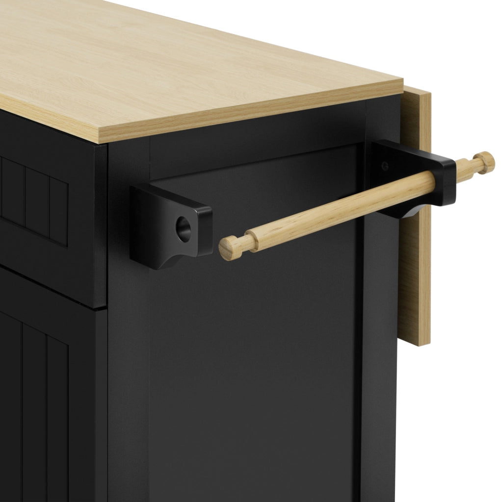 Isola da cucina mobile con piano estraibile e pieghevole; MDF; nero e naturale