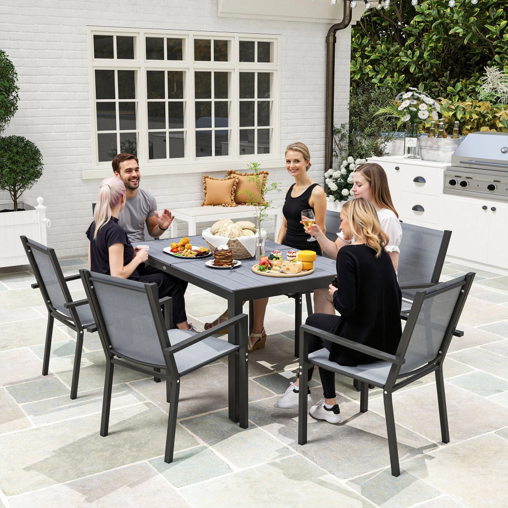 Set da Giardino 6 Posti con Sedie Impilabili e Tavolo ¨C Zephmum ¨C Grigio Chiaro