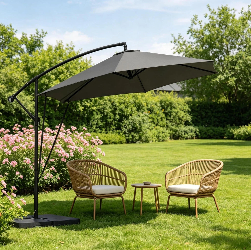 Ombrellone da giardino decentrato 310x310 cm; in metallo e poliestere; grigio scuro