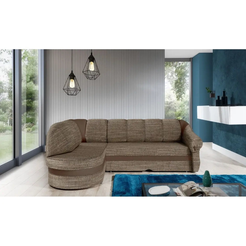 Divano angolare sinistro convertibile BENANA 250 cm beige e marrone con contenitore