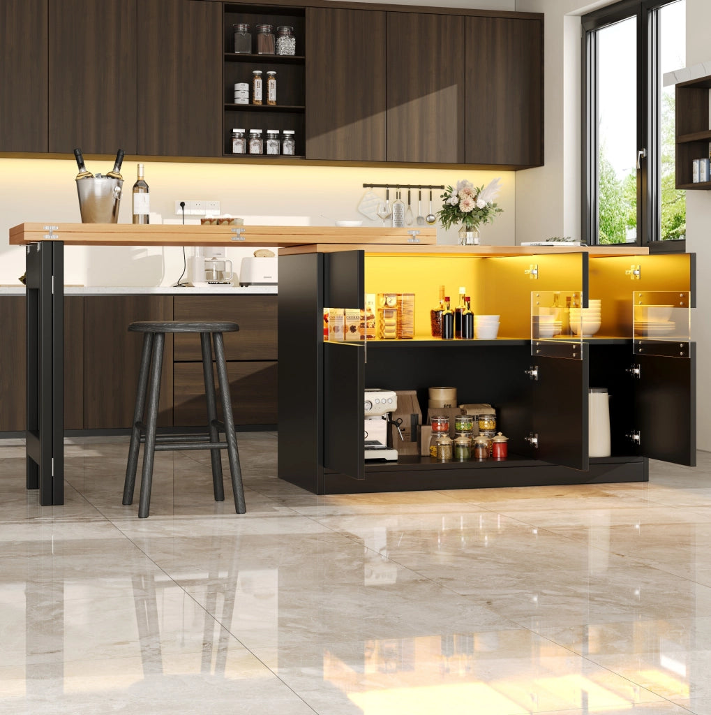 Tavolo bar estensibile LED girevole 120-180 cm con vano