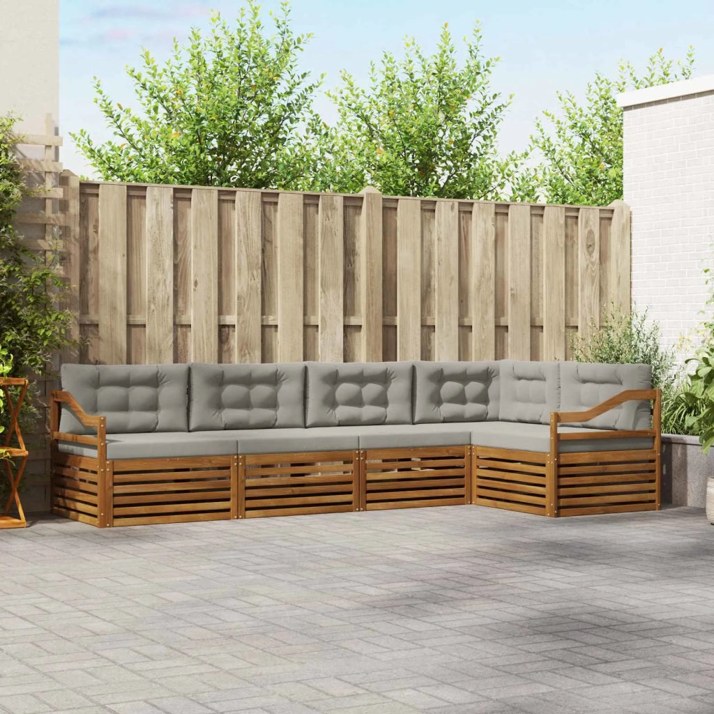 Set di divani da esterno 5 pcs Grigio Naturale e Chiaro