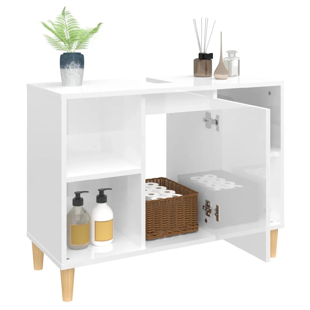 Mobile Lavabo-Armadietto da bagno Bianco Lucido 80x33x60 cm in Legno Multistrato 991825