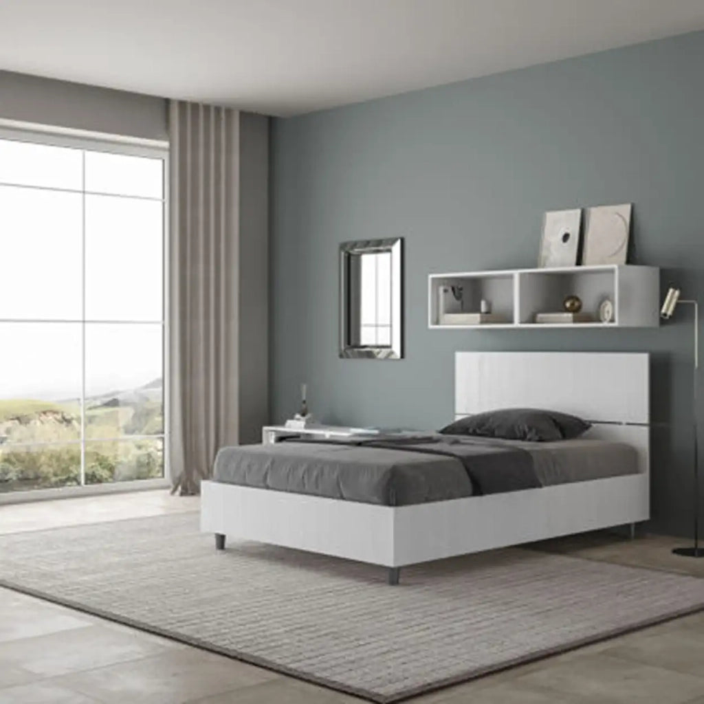 Letto una piazza e mezza con rete 120x200 testata dritta bianco frassino Demas