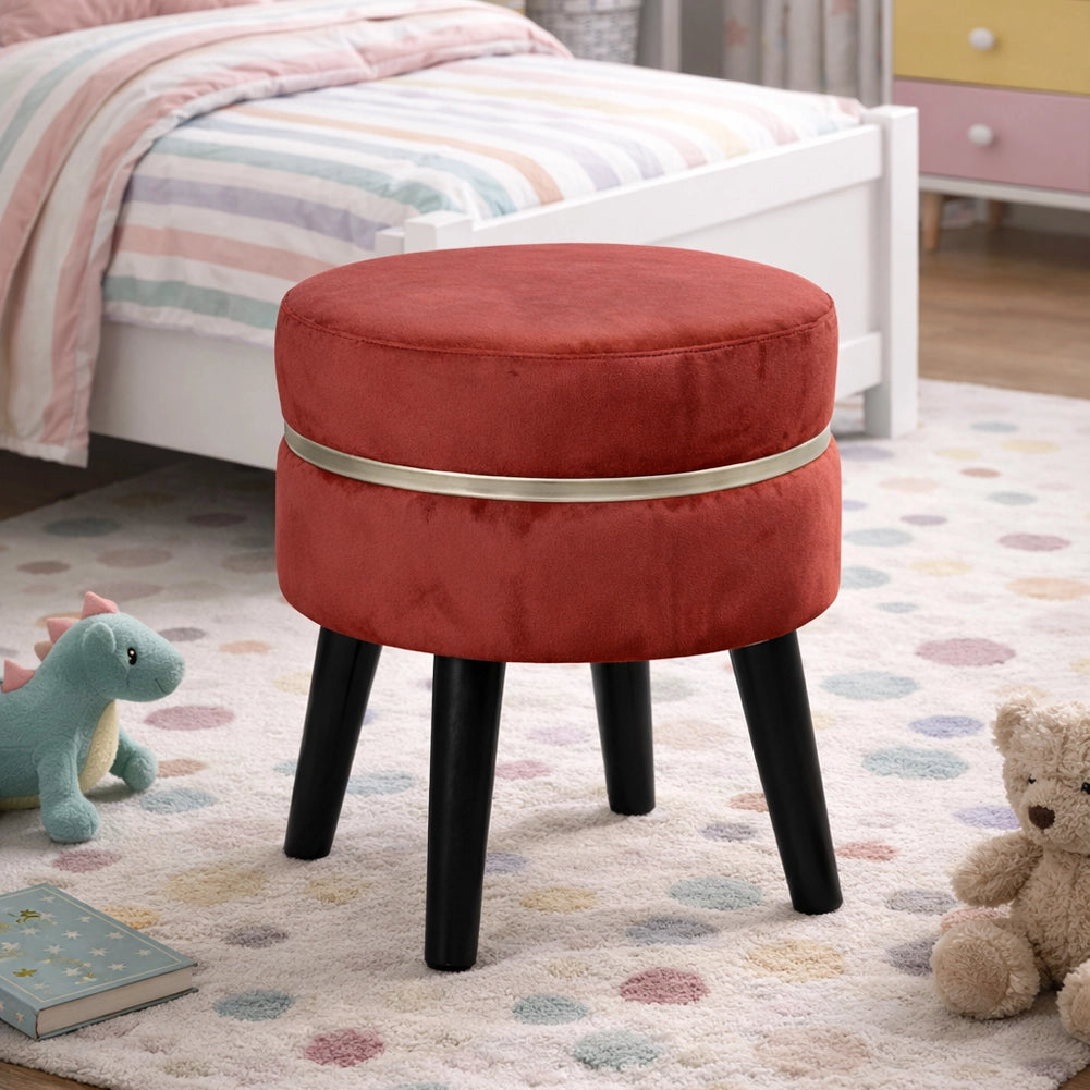 Pouf Sgabello Rotondo Bordeaux Design Moderno Poggiapiedi Rivestimento Velluto