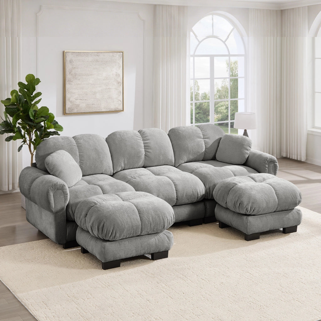 Divano modulare in ciniglia; 260x149x90 cm; grigio chiaro