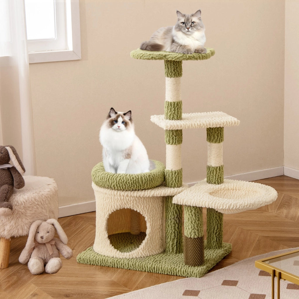 Albero per gatti alto 97cm con pali di sisal per graffiature, Torre multi-livello estetica con condominio Verde-Alberi Tiragraffi