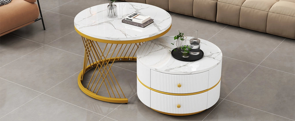 TAVOLO DA CAFFÈ Set da 2 pezzi rotondo 60x60x46 cm e 50x50x30,8 cm bianco