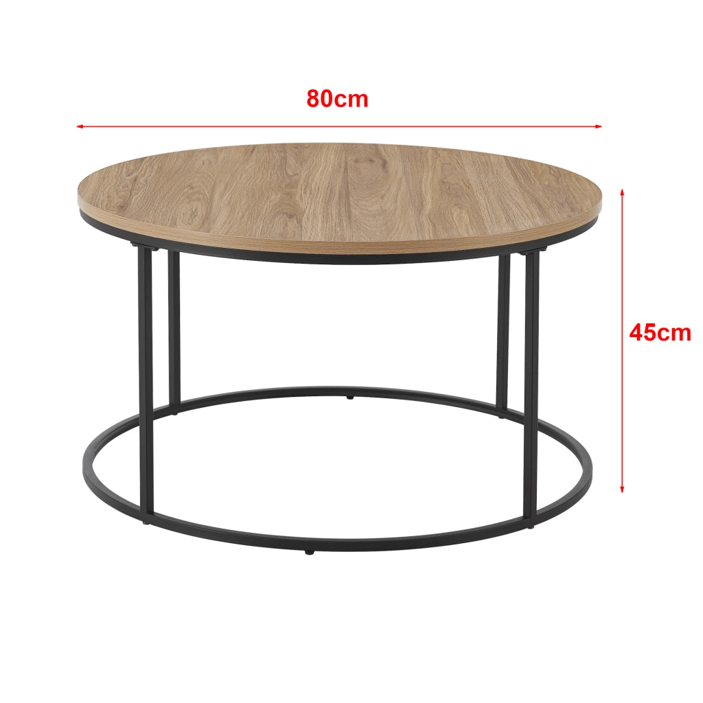 Tavolino Basso Kuhmoinen con Piano Rotondo - Effetto Legno / Nero [en.casa]