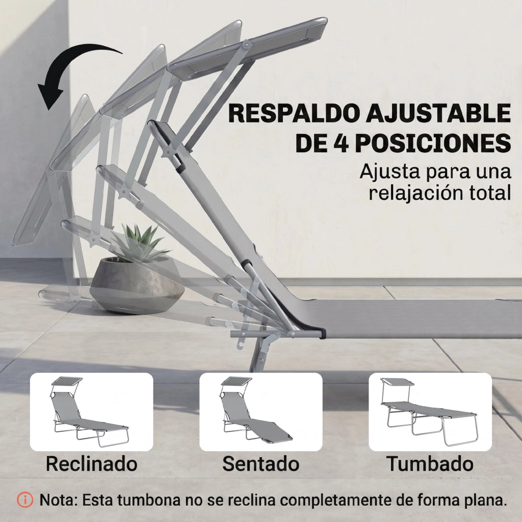 Tumbona Pieghevole con Toldo e Schienale ¨C zephmum ¨C Grigio Chiaro 187x58x36cm