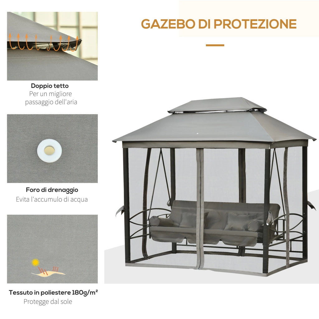 Lettino da Giardino 3 Posti con Tettuccio ¨C zephmum ¨C Grigio Scuro 256x172x248 cm
