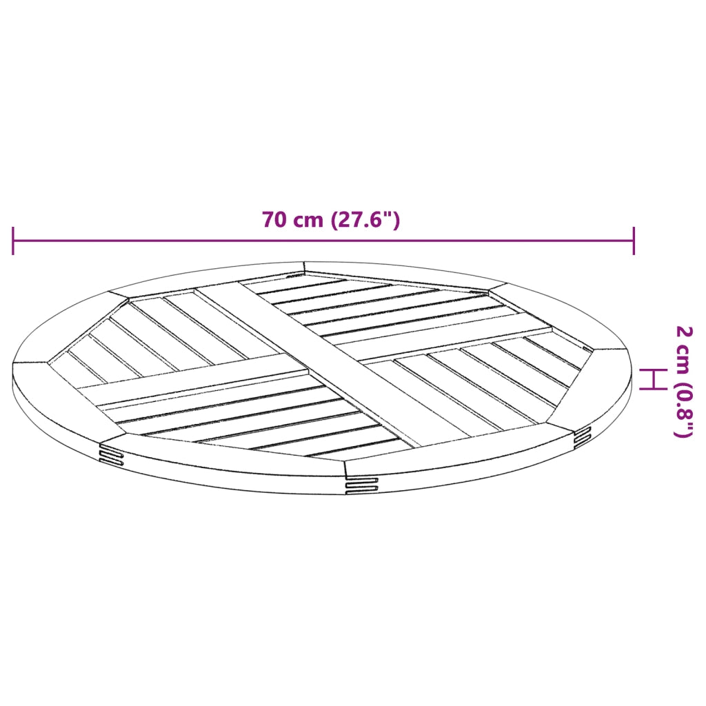 vidaXL Piano per Tavolo Ø70x2 cm Rotondo in Legno Massello di Acacia