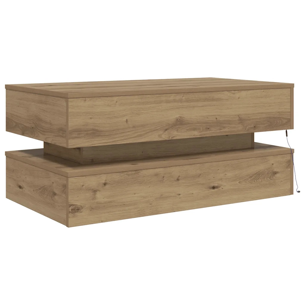 Tavolino da Salotto con Luci LED Rovere Artigianale 90x50x40 cm 857719