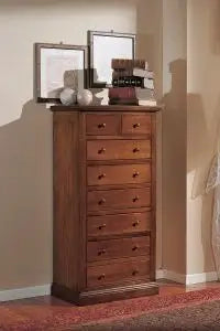 cassettiera settimino arte povera in legno noce scuro 6+2 cassetti stretta