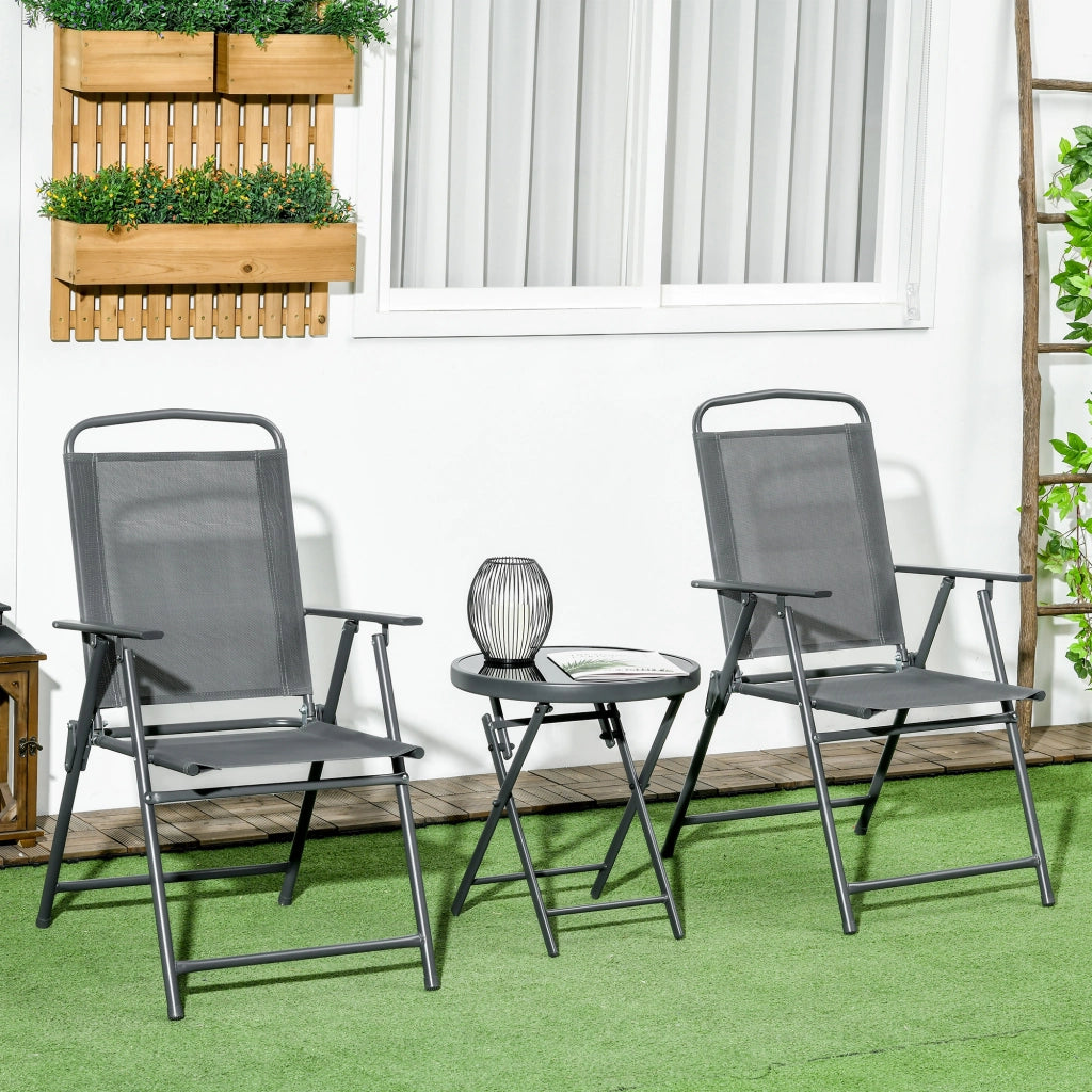 Set Giardino 3 Pezzi con Sedie e Tavolino ¨C Zephmum ¨C Grigio Scuro, Metallo