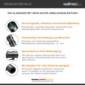 Obiettivo fotografico 500/8,0 per fotocamere varie, Teleobiettivo per full-frame e APSC, con diaframma a iride, per fotocamera DSLR