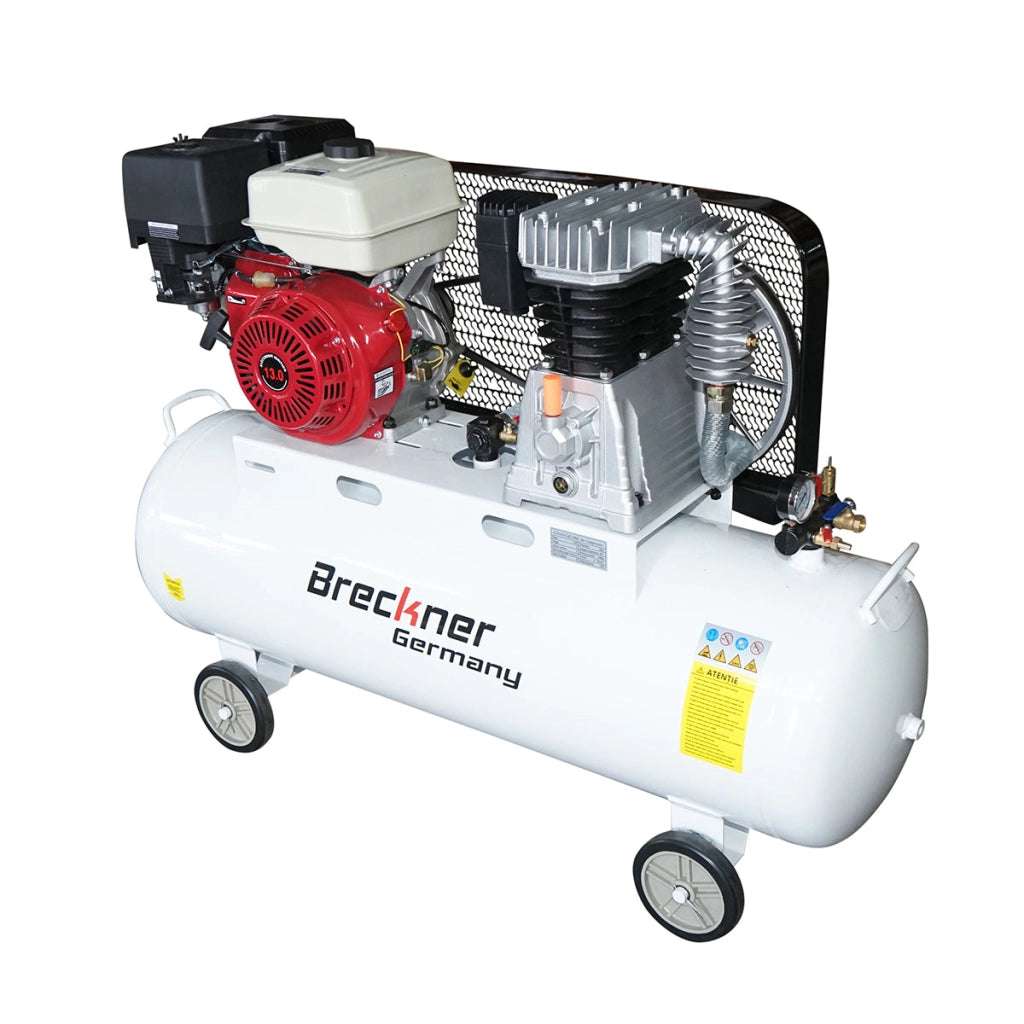 Compressore d'aria a cinghia da 200 litri, motore a benzina da 13 CV, pressione massima 8 bar, volume di aspirazione aria 600 l/min Breckner Germany