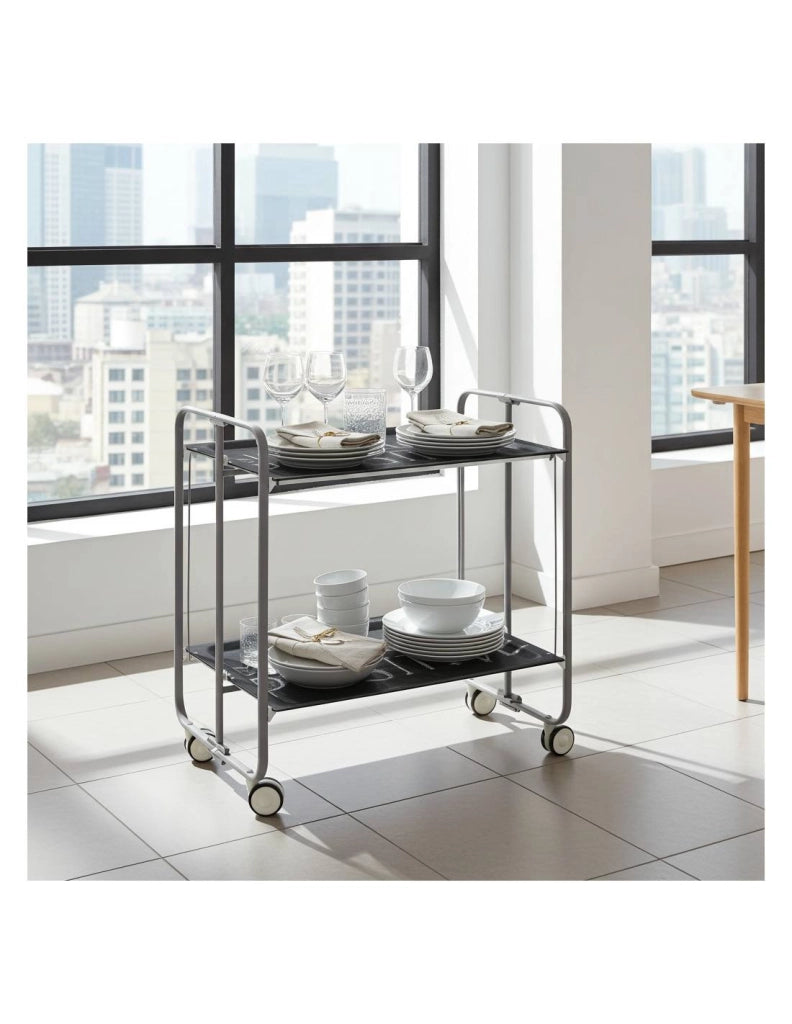 Carrello da cucina pieghevole grigio con ruote BAUHAUS 2 ripiani