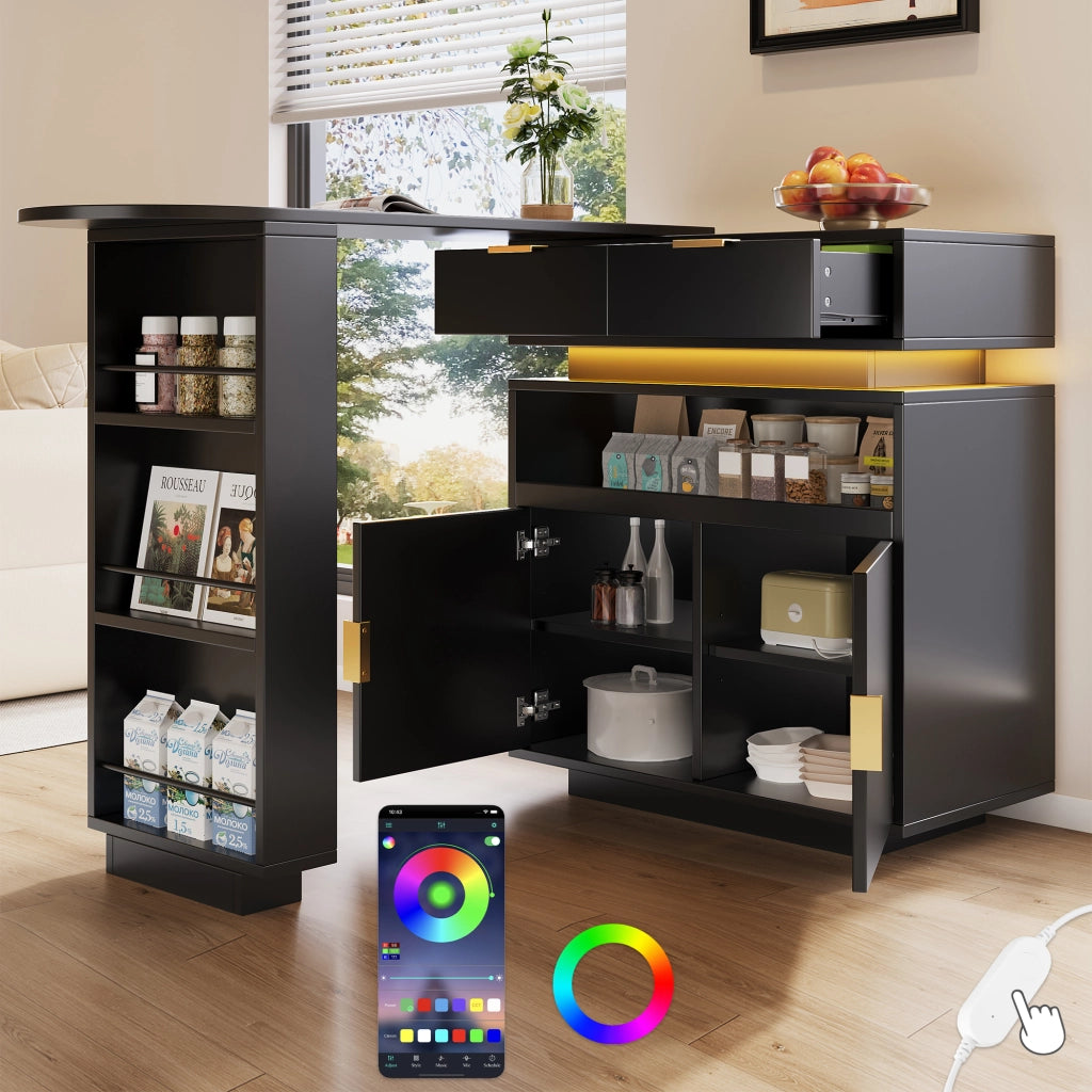 Tavolo Bar Allungabile con Contenitore e LED ¨C MINIMAL ¨C Nero 115-183x40x99 cm