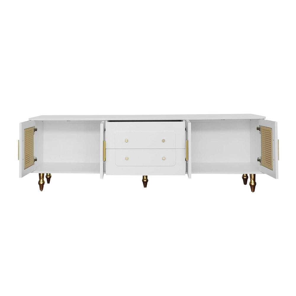 Mobile TV Stile Retr¨° con Ante in Rattan ¨C Xylo ¨C Gambe in Metallo, Maniglie Dorate