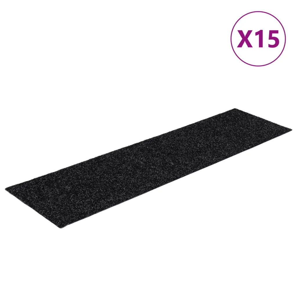Tappetini per scale autoadesivi 15 pz 76x20 cm neri rettangolari 326926